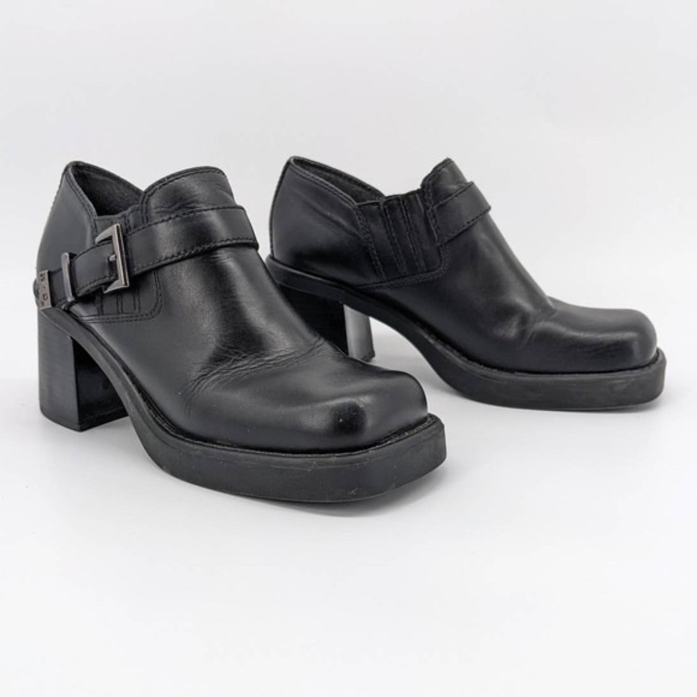 HARLEY Davidson Vintage Chunky Block Heel Black Leather AnkleBooties